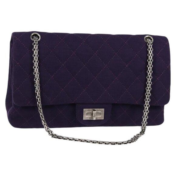 CHANEL Matelasse 2.55 Double Flap Chain Bag Cotton Purple CC Auth 127929M - Picture 3 of 15